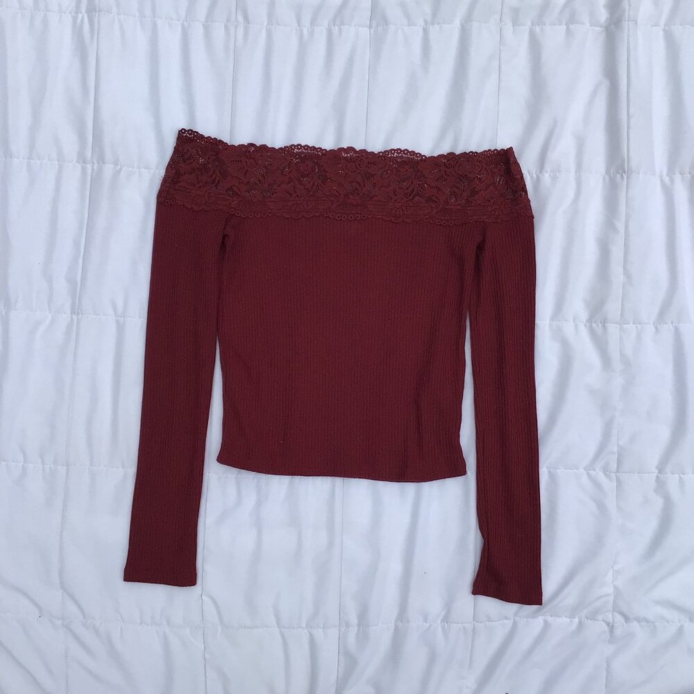 Red long sleeve off the shoulder top